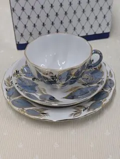 美品 オールドノリタケ マルキ印 コバルト金盛 トリオセット カップ