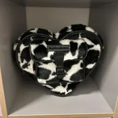 ハート型牛柄ファーショルダーバッグ