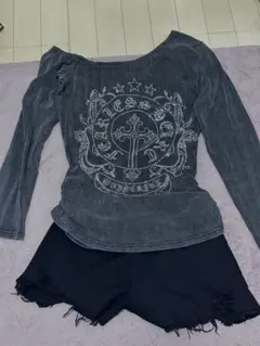 コーデセット トップス ショートパンツ グレー ブラック ギャル系 Y2K