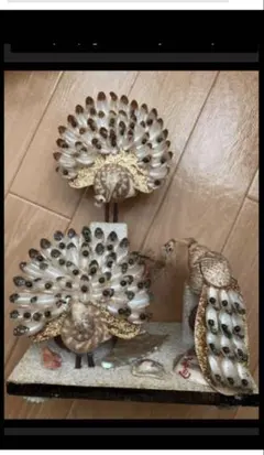 貝殻細工 置き物 孔雀 三番叟 民芸品
