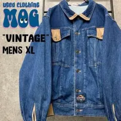 《US古着》ヴィンテージ デニムジャケット レザー デザインブルゾン メンズXL
