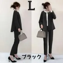 パンツスーツ　セットアップ　入学式　卒業式　セレモニー　黒　体型カバー　通勤