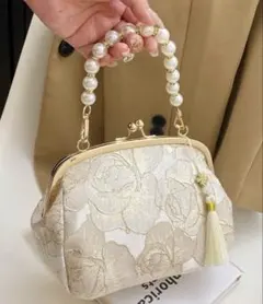 刺繍 ハンドバッグ パール がま口ポーチ 和装 洋装　着物　結婚式