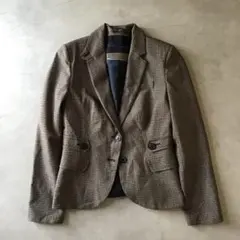 ZARA BASIC ザラ　テーラードジャケット　チェック　千鳥柄　ブラウン
