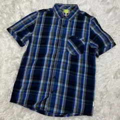 adidas NEO LABEL 半袖チェックシャツ M 青系