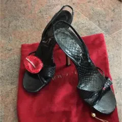【訳あり】RENE CAOVILLAバックストラップハイヒール パイソン スワロ