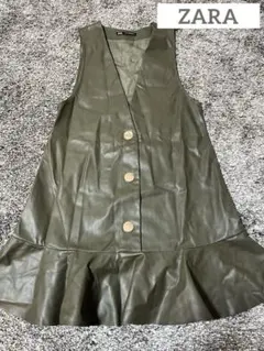 【美品】ZARA フェイクレザーミニワンピース ジャンスカ XS