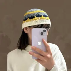 グラニースクエアハット　手編み帽子　クロシェハット　バケットハット　ニット帽