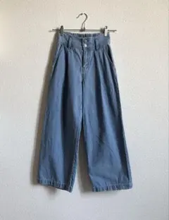 GU GIRLSデニムハイウエストタックワイドパンツ　Sサイズ