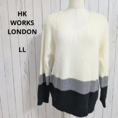 しまむら☆大きいサイズ　長袖　ニットセーター　ボーダー柄　ウール混　XL　マルチ