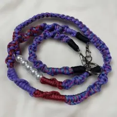パラコードショルダーストラップ パール付き　パープル　3Way