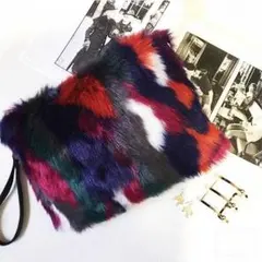 売り切れ続出！オシャレなファークラッチ　2way ショルダーバッグ　【ネイビー】