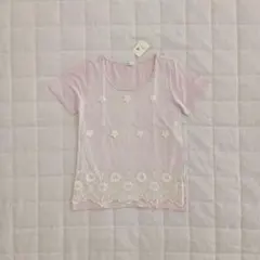 新品！　アースミュージック&エコロジー　半袖　シャツ　花刺繍　レース　ピンクのサムネイル
