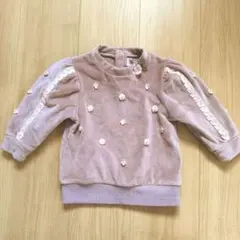 トレーナー　花刺繍 ラベンダー色　80cm　裏起毛