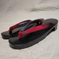木製下駄 黒と赤のコンビネーション Lサイズ