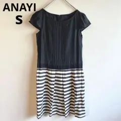 4408アナイANAYI【美品】ドッキングワンピース　半袖　ピンタック　ボーダーのサムネイル