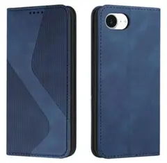 iPhone 16e ケース 手帳型 PUレザー TPU ブルー ay346