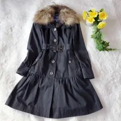 バーバリーブルーレーベル　ベルト　トレンチコート　ファー襟　ノバチェック　38のサムネイル