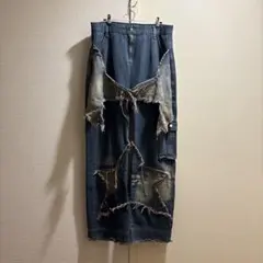 ダメージ 星形ステッチ ダメージ加工デニムパンツ