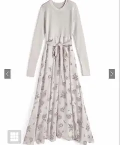 GRL リボンベルト付きニットドッキング花柄ワンピース[ru1255]