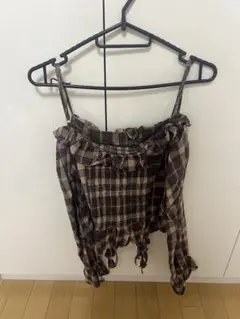 ブラウン系チェック フリルビスチェ