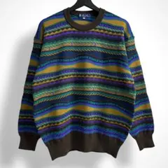 値下げ【VINTAGE】80s 90s 3D 立体 総柄 レトロビンテージニット