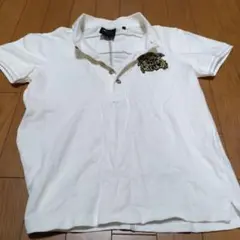 刺繍ロゴ付きホワイトポロシャツ M