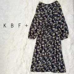 KBF+ ケービーエフプラス 花柄 ロングワンピース 長袖 黒 リボン 2WAY