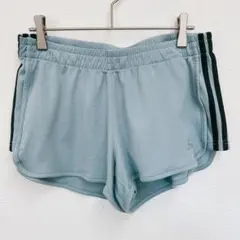 アディダス 3本ライン ショートパンツ ラウンド裾 M 水色 ポリエステルのサムネイル