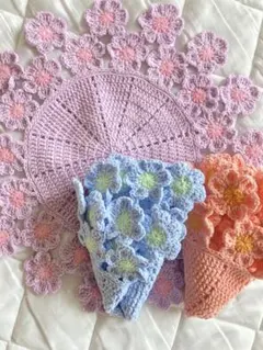 花束みたいなフラワーマット☆ かぎ針編み テーブルマット ハンドメイド
