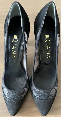 美品 DIANA パンプス ブラック スウェード レース22.5cm