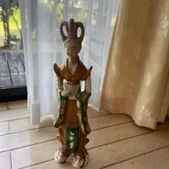 【大型45cm】唐三彩風 貴人像 陶器置物／インテリアオブジェ