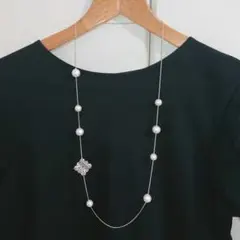 透かしレース＆コットンパールのステーションネックレス　silver10㎜＆12㎜のサムネイル