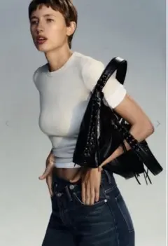 ZARA フリンジショッパーバッグ ブラックのサムネイル
