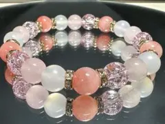花瑪瑙 ローズクォーツ ホワイトアゲート 水晶天然石ブレスレット