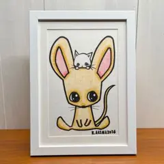原画「猫の背中に何かある〜南極大陸 ペンギン」猫/白猫/イラスト