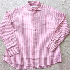 【美品】鎌倉シャツ　リネンシャツ　長袖イタリアカラー