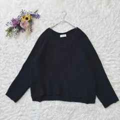 LOWRYS FARM　Vネックニット　長袖セーター　ざっくり　ゆるだぼ　黒Ｌ