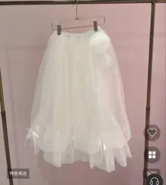 Rose motif ribbon tulle skirt(long)