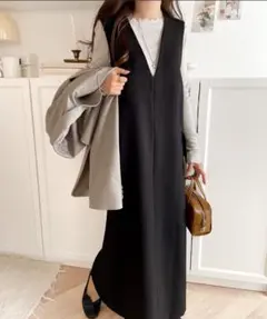 クラシカルエルフ　ポケット付Vネックワンピース(ロング丈)