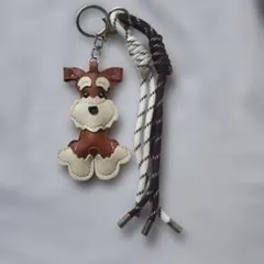 犬型レザーキーホルダー リボン付き