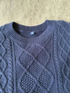 ネイビー ケーブルニット ワンピース