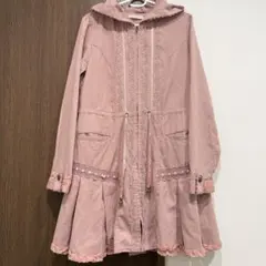 【axes femme】レース装飾 フード付きロングコート ピンク Lサイズのサムネイル