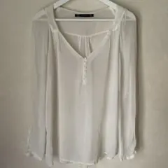 ZARA TRAFALUC シアーブラウス 長袖 ホワイト Mのサムネイル