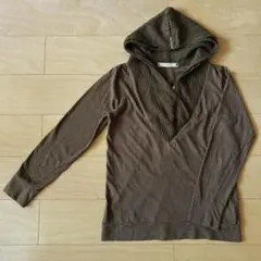 ブラウン Vネック ニットフード トップス