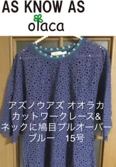 アズノウアズ オオラカ カットワークレース＆ネックに鳩目プルオーバーブルー 15