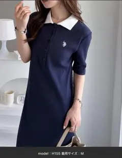 【U.S.POLO ASSN.】 ワンポイント刺繍ポロ襟リブワンピース