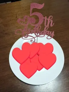 5th Birthday ケーキトッパー ピンク ラメのサムネイル