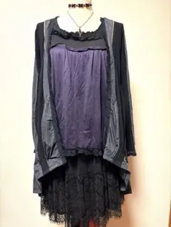 ◆レイヤードフリルトップス◆長袖 黒 紫レース 姫ギャル 平成 グランジ　美品！