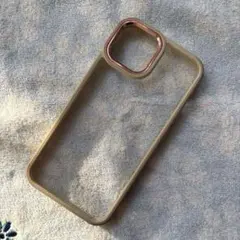 iPhone14用クリアケース / ホワイトフレーム/カメラ部分ピンク